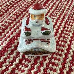 Limoges Festive Santa Chimney Box in Red and White